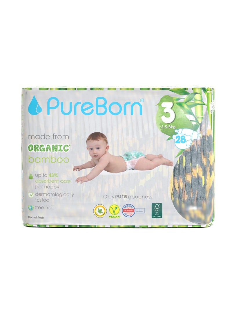 PureBorn Organic Diapers Size-3 5.5-8kg Single Pack Leopard Print 28 Diapers - Image 1