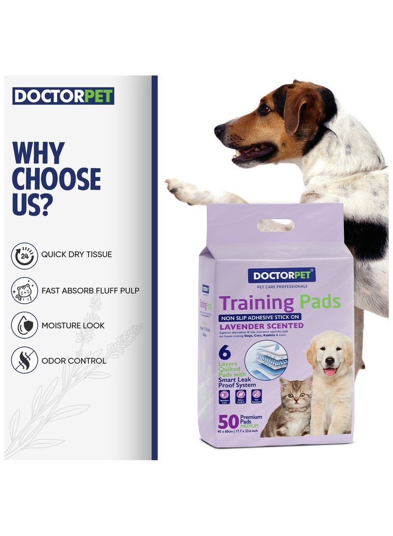 DOCTERPET Doctor Pet Training Pads Lavender 50's (45x60cm) – Medium Rapid-Dry Leak-Proof Pads,Scented, 6 Layers Quilted, Superior Absorption, Odor Control, Pet Training for Dogs, Cats, Rabbits - Image 5