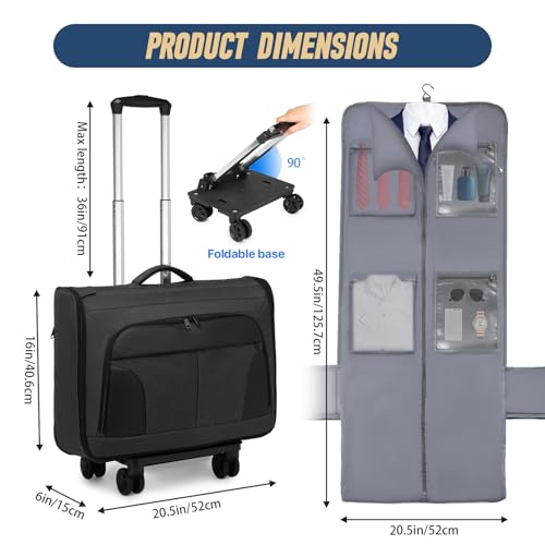 RUCYEN Rolling Garment Bag, Large Carry On Garment Bag With Wheels, Men Women Suit Carry On Garment Bag for Travel Business - Image 4