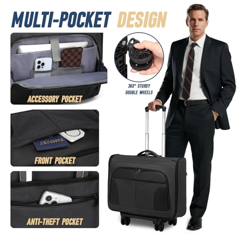 RUCYEN Rolling Garment Bag, Large Carry On Garment Bag With Wheels, Men Women Suit Carry On Garment Bag for Travel Business - Image 3