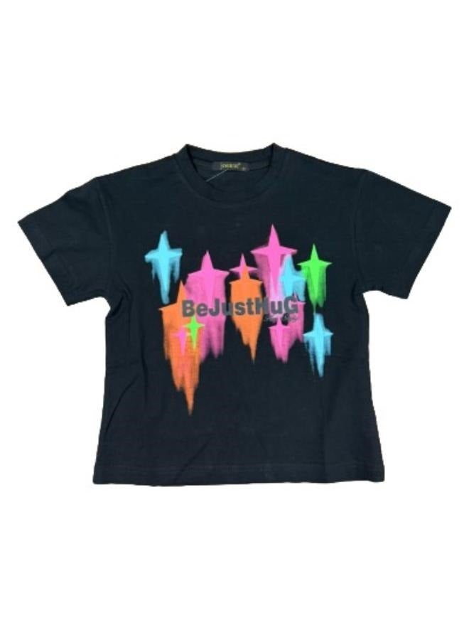 JOANNA JOANNA 23KY372B Girl's Be Just Hug Print Round Neck Short Sleeve T-Shirt - Black  - Image 1