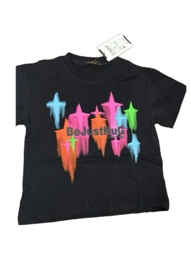 JOANNA JOANNA 23KY372B Girl's Be Just Hug Print Round Neck Short Sleeve T-Shirt - Black  - Image 2