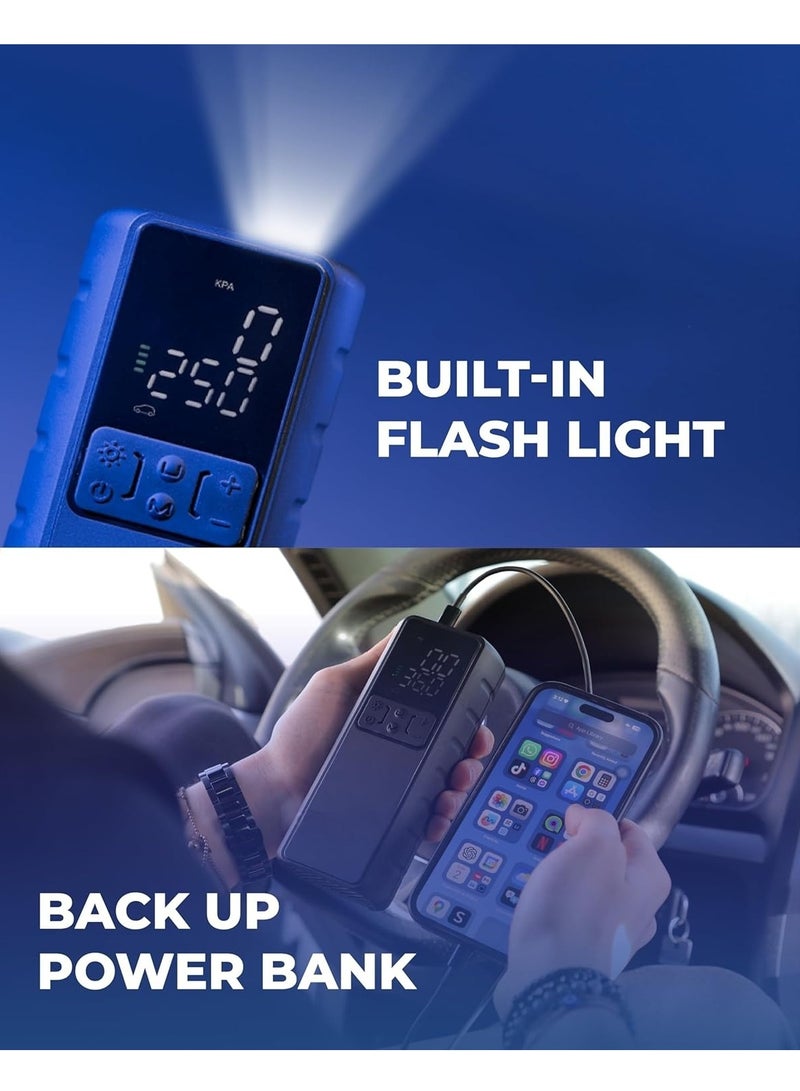 MOTMOOK Car Tire Inflators 150PSI Portable Air Compressor, Automatically Stop Tire Inflator, Car Air Pump with Digital LCD Display And Emergency lighting 5 Modes Electric Pump for Car/ Bike/ Ball/ Motorcycle，8000mAh Battery and Power Bank Function - Image 5