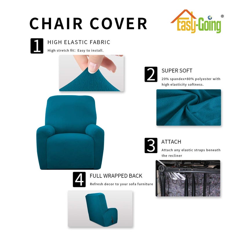 Easy-Going 4 Pieces Microfiber Stretch Recliner Slipcover â€“ Spandex Soft Fitted Sofa Couch Cover, Washable Furniture Protector with Elastic Bottom for Kids, Pet(Recliner, Peacock Blue) - Image 4
