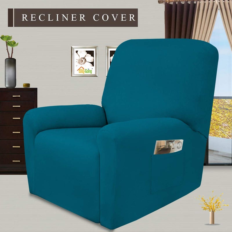 Easy-Going 4 Pieces Microfiber Stretch Recliner Slipcover â€“ Spandex Soft Fitted Sofa Couch Cover, Washable Furniture Protector with Elastic Bottom for Kids, Pet(Recliner, Peacock Blue) - Image 2