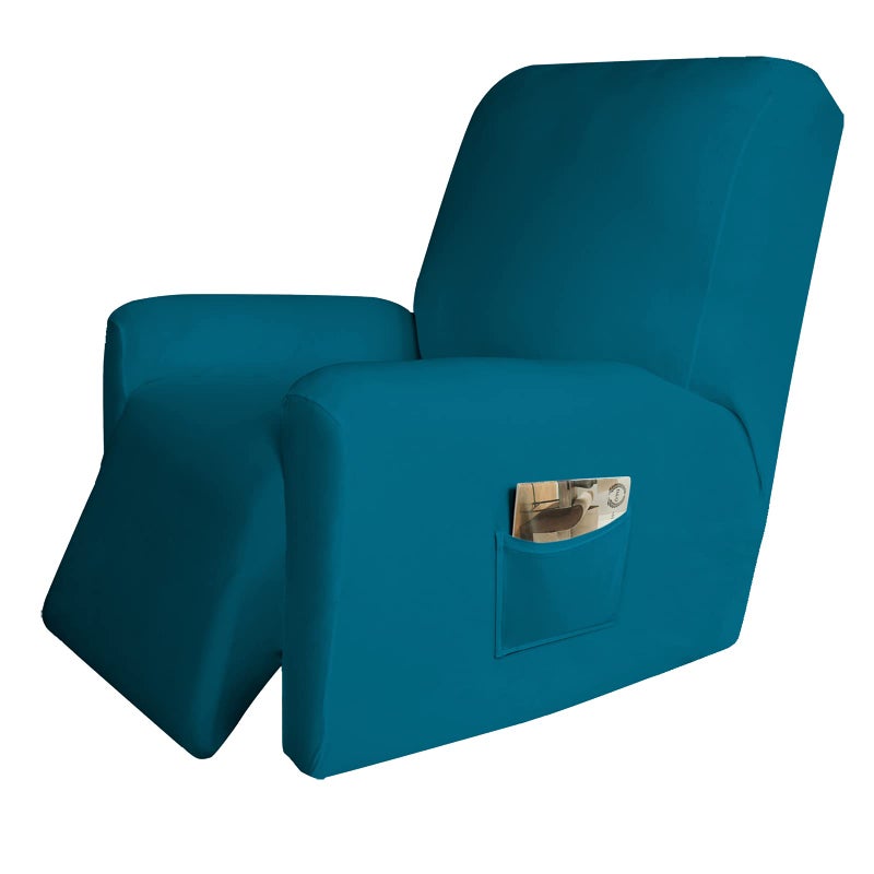 Easy-Going 4 Pieces Microfiber Stretch Recliner Slipcover â€“ Spandex Soft Fitted Sofa Couch Cover, Washable Furniture Protector with Elastic Bottom for Kids, Pet(Recliner, Peacock Blue) - Image 1