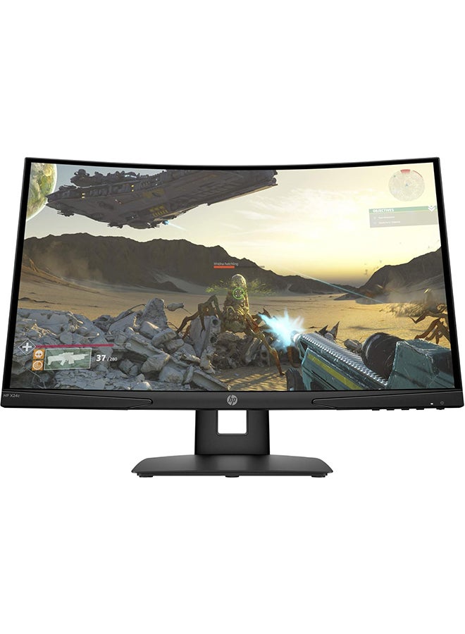 HP شاشة ألعاب منحنية X24c، مقاس 23.6 بوصة، بدقة FHD، 300 شمعة، 16:9، معدل تحديث 144 هرتز، AMD Freesync، انحناء 1500R، أسود (9FM22AS) 194721519023 - Image 1