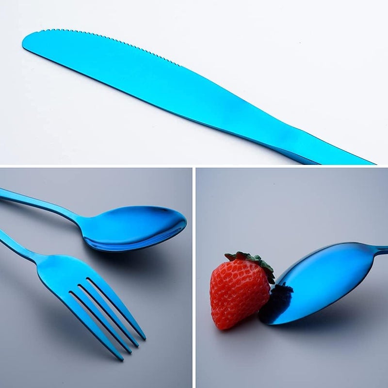 OASMU Travel Utensils Set with Case Reusable Portable Cutlery Set Stainless Steel 8pcs Including Dinner Knife Fork Spoon Chopsticks straws(Blue) - Image 5