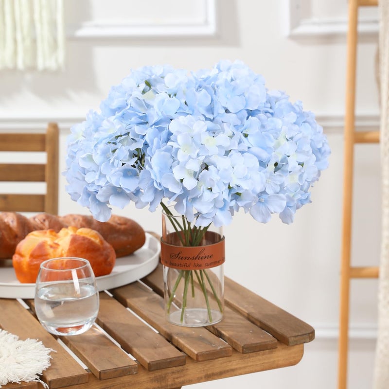 Tifuly Hydrangea Artificial Flowers with Stems 12pcs Fake Hydrangea Silk Flowers Faux Hydrangea Flowers Heads for Office Home Party Wedding Centerpiece DIY Floral Decor (Sky Blue) - Image 5