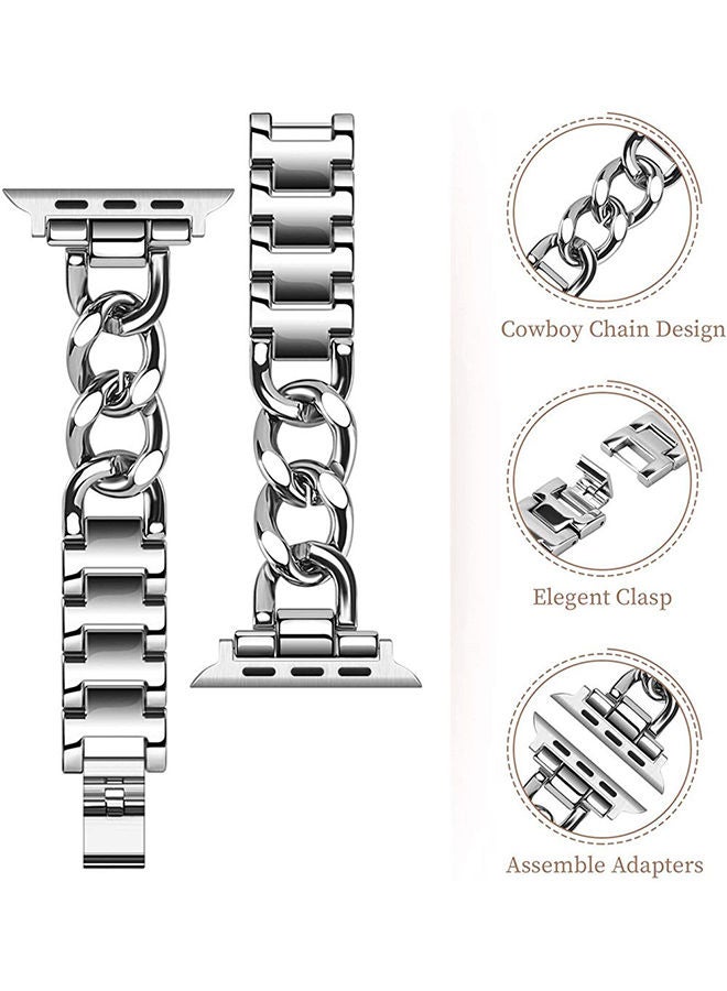 O Ozone Stainless Steel Bands For Apple Watch Series 10 9 8 7 6 5 4 SE 38/40/41/42mm Cool Chain Metal Bracelet Smartwatch Band- Silver - Image 3