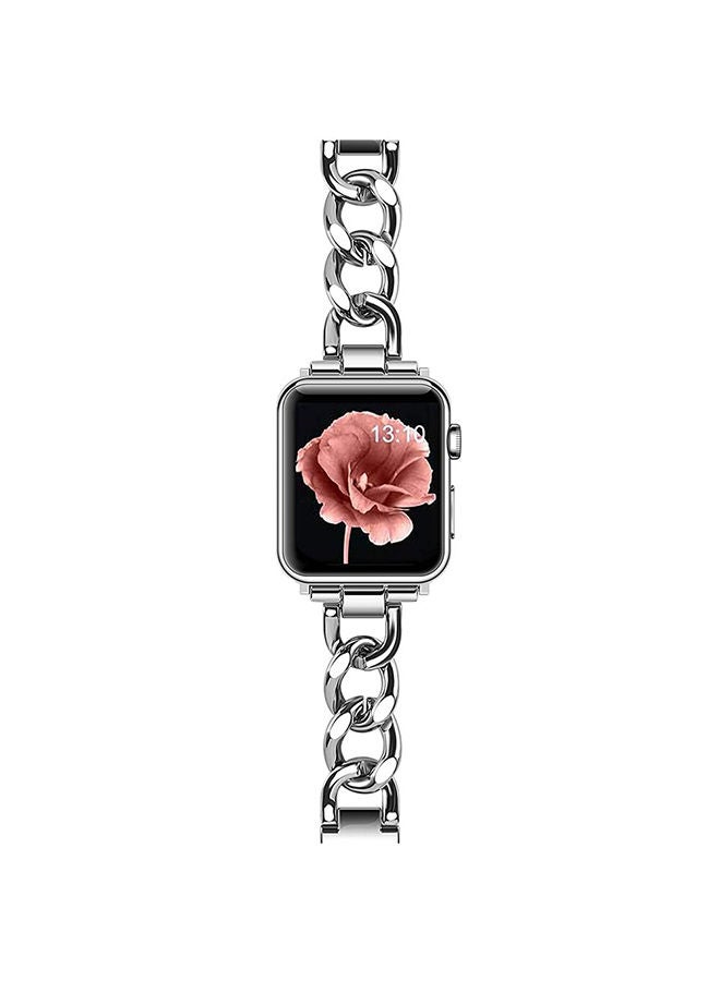 O Ozone Stainless Steel Bands For Apple Watch Series 10 9 8 7 6 5 4 SE 38/40/41/42mm Cool Chain Metal Bracelet Smartwatch Band- Silver - Image 1