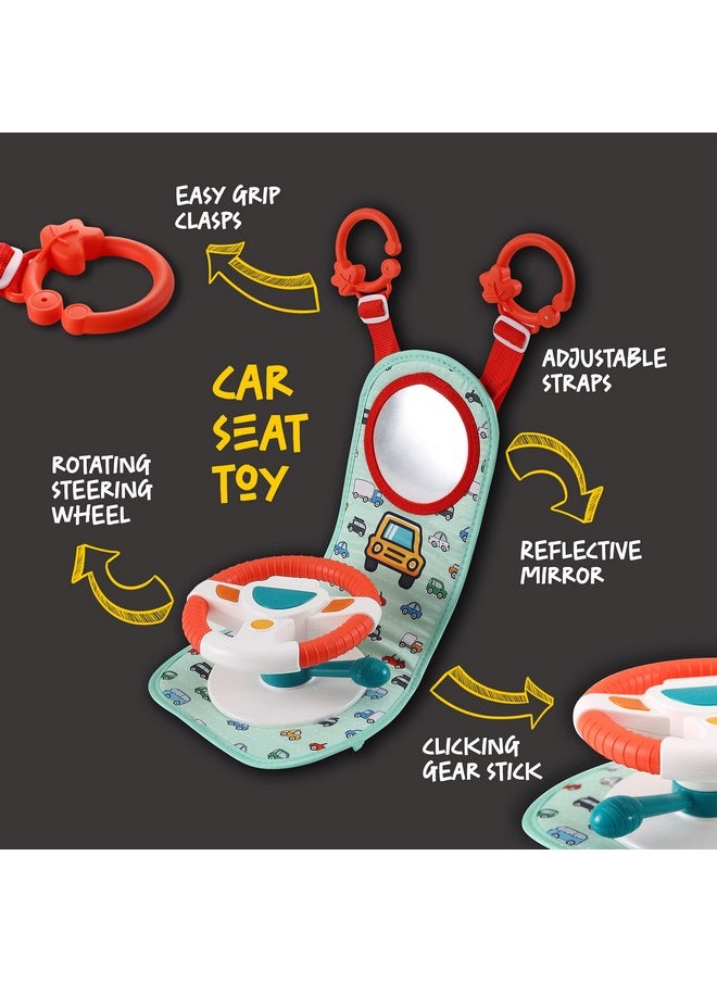 BETTERLINE Baby Car Seat Toy For Infants And Toddlers, Interactive Driving Steering Wheel With Lights, Music And Mirror, Realistic Driving Sounds - Can Use For Stroller Or Playpen, Adjustable Strap  - Image 2