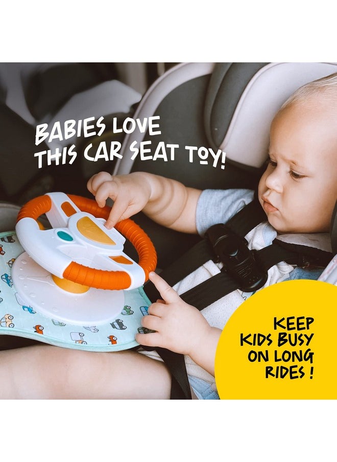 BETTERLINE Baby Car Seat Toy For Infants And Toddlers, Interactive Driving Steering Wheel With Lights, Music And Mirror, Realistic Driving Sounds - Can Use For Stroller Or Playpen, Adjustable Strap  - Image 5