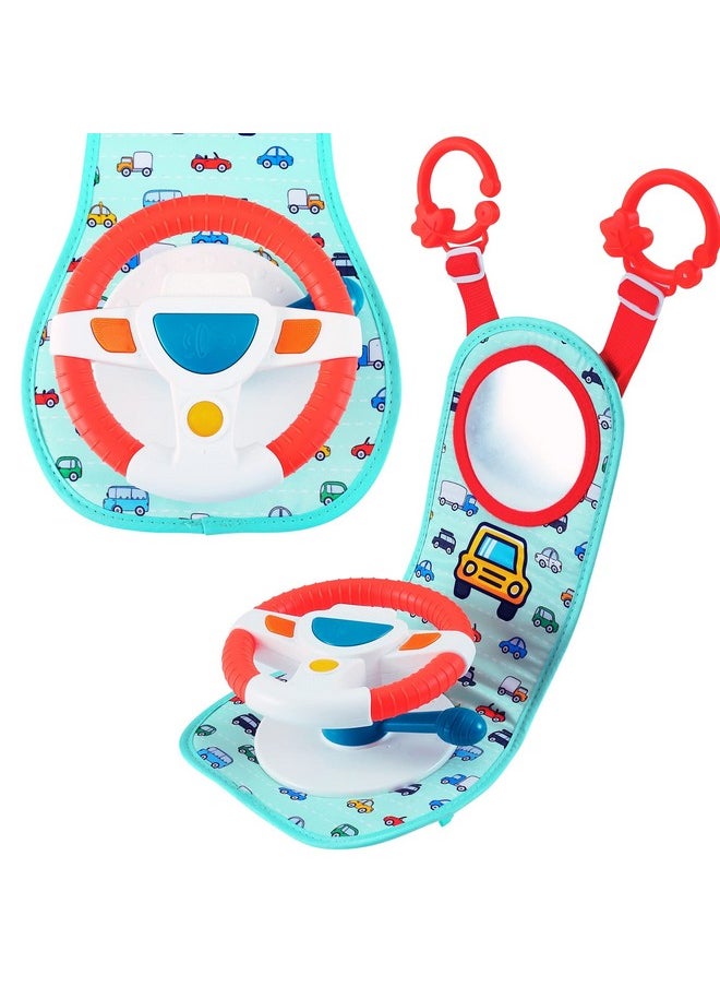 BETTERLINE Baby Car Seat Toy For Infants And Toddlers, Interactive Driving Steering Wheel With Lights, Music And Mirror, Realistic Driving Sounds - Can Use For Stroller Or Playpen, Adjustable Strap  - Image 1