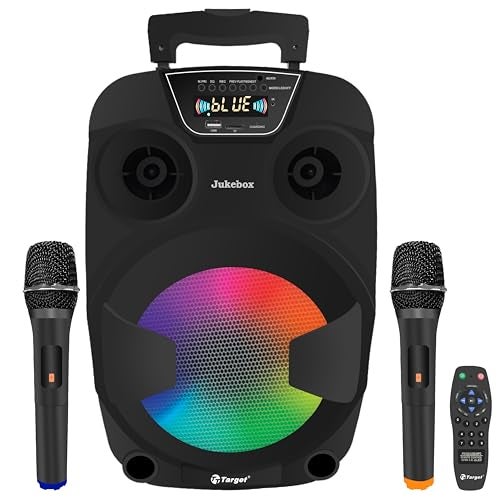 Target TT-PSI-830 8-inch Trolley Karaoke Speaker System with 2 Wireless Microphones, 80W RMS Output, Built-in Rechargeable Battery, LED Display, RGB Lights, Media Control Panel - Image 1