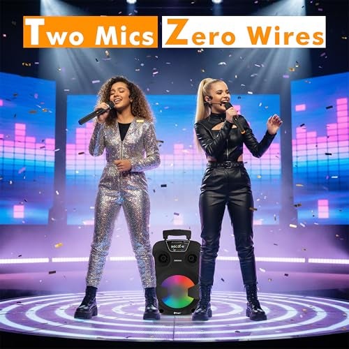 Target TT-PSI-830 8-inch Trolley Karaoke Speaker System with 2 Wireless Microphones, 80W RMS Output, Built-in Rechargeable Battery, LED Display, RGB Lights, Media Control Panel - Image 3