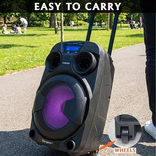 Target TT-PSI-830 8-inch Trolley Karaoke Speaker System with 2 Wireless Microphones, 80W RMS Output, Built-in Rechargeable Battery, LED Display, RGB Lights, Media Control Panel - Image 5
