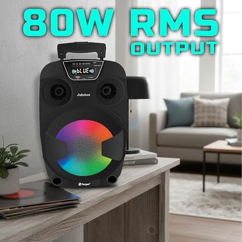 Target TT-PSI-830 8-inch Trolley Karaoke Speaker System with 2 Wireless Microphones, 80W RMS Output, Built-in Rechargeable Battery, LED Display, RGB Lights, Media Control Panel - Image 4