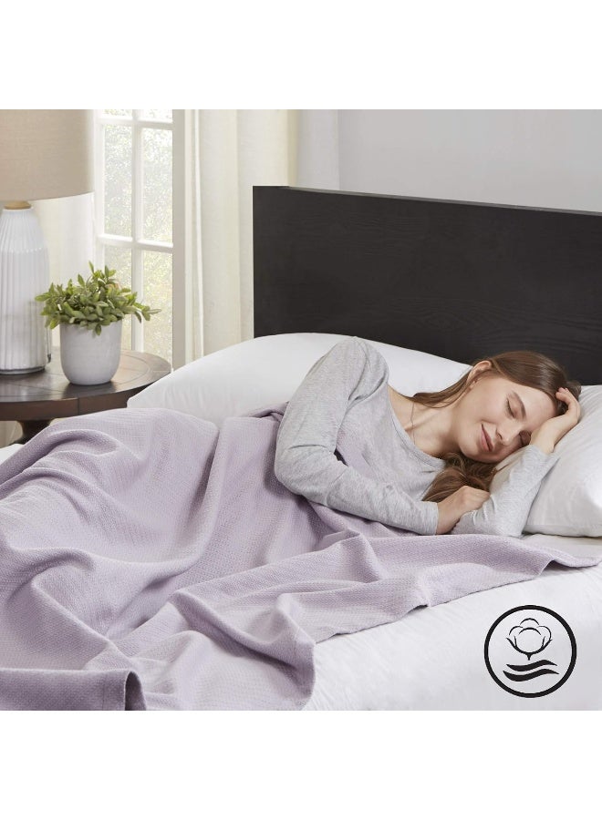 madison park Madison Park Liquid Cotton Blanket Breathable Softer Ring Spun Weave Diamond Motif Luxurious 100 Cotton All Seasons Lightweight Summer Blanket for Bed Couch Office Lilac FullQueen  - Image 4