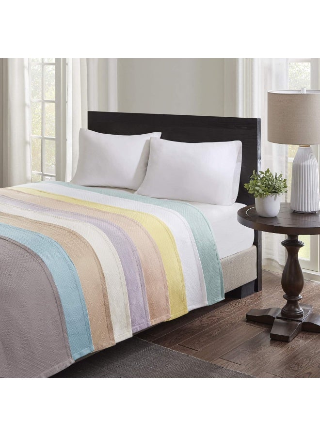 madison park Madison Park Liquid Cotton Blanket Breathable Softer Ring Spun Weave Diamond Motif Luxurious 100 Cotton All Seasons Lightweight Summer Blanket for Bed Couch Office Lilac FullQueen  - Image 5