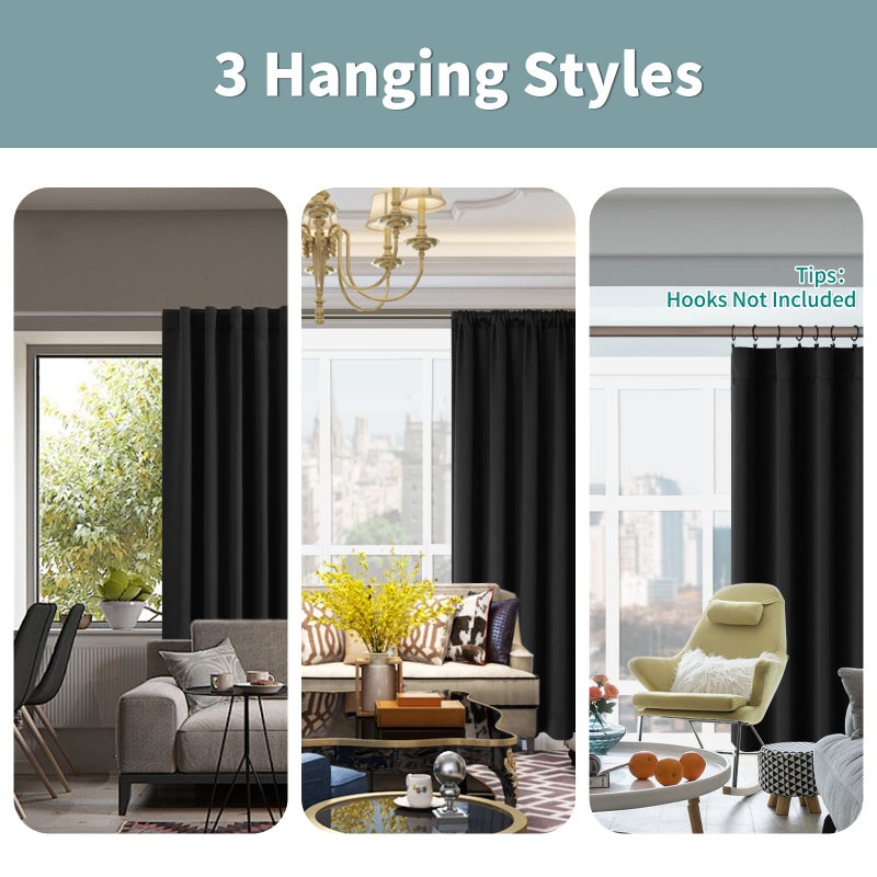 BGment Black 100% Blackout Curtains for Bedroom  84 Inch Length 2 Panels Set Black Out Living Room Panels with Thermal Liner  Rod Pocket and Back Tab Double Layer Room Darkening Drapes  38 x 84 Inch - Image 3