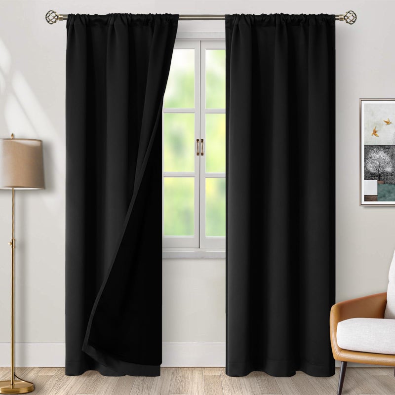 BGment Black 100% Blackout Curtains for Bedroom  84 Inch Length 2 Panels Set Black Out Living Room Panels with Thermal Liner  Rod Pocket and Back Tab Double Layer Room Darkening Drapes  38 x 84 Inch - Image 2