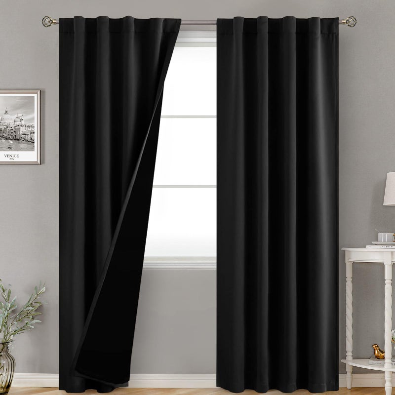 BGment Black 100% Blackout Curtains for Bedroom  84 Inch Length 2 Panels Set Black Out Living Room Panels with Thermal Liner  Rod Pocket and Back Tab Double Layer Room Darkening Drapes  38 x 84 Inch - Image 1