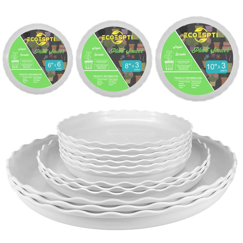 ECOESPTI 12Pcs Plant Saucer 6 8 10 Inch Durable Plastic Plant Trays for Pots White Round Plant Pot Saucers Drip Tray for Indoor and Outdoor Garden - Image 2