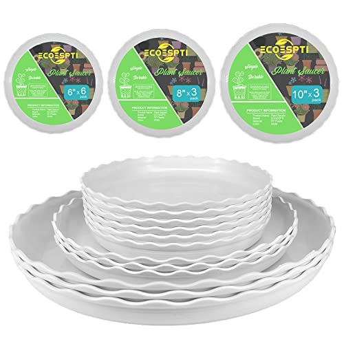 ECOESPTI 12Pcs Plant Saucer 6 8 10 Inch Durable Plastic Plant Trays for Pots White Round Plant Pot Saucers Drip Tray for Indoor and Outdoor Garden - Image 1