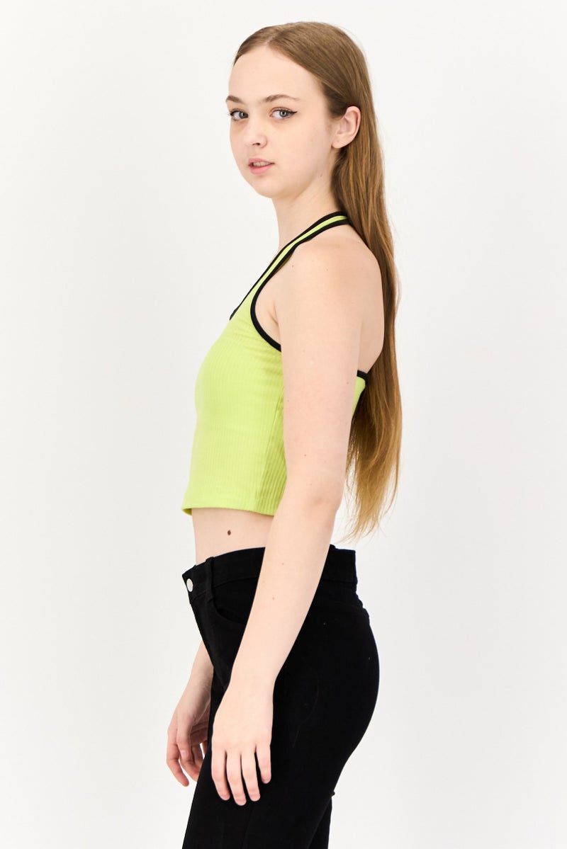 ONLY Women Halter Neck Sleeveless Ribbed Crop Top, Sulphur Green - Image 2