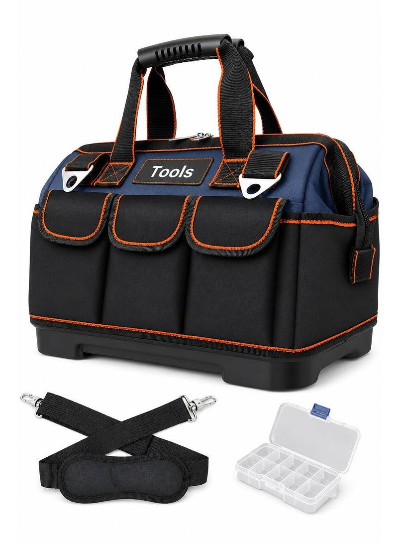 18-Inch Heavy Duty Tool Bag Set – Large Waterproof Oxford Fabric Tool Organizer with Hard Plastic Base, 8 Outer Pockets, Removable Shoulder Strap & Mini Organizer Box - Image 1