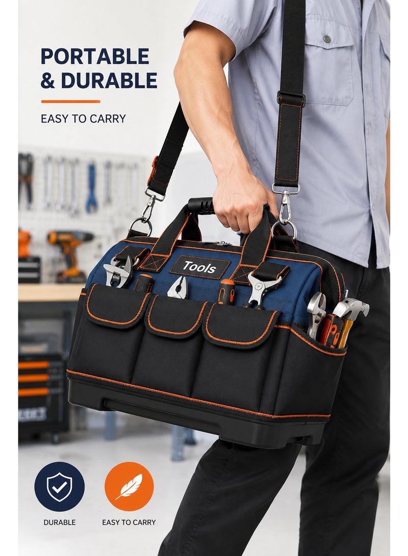 18-Inch Heavy Duty Tool Bag Set – Large Waterproof Oxford Fabric Tool Organizer with Hard Plastic Base, 8 Outer Pockets, Removable Shoulder Strap & Mini Organizer Box - Image 3