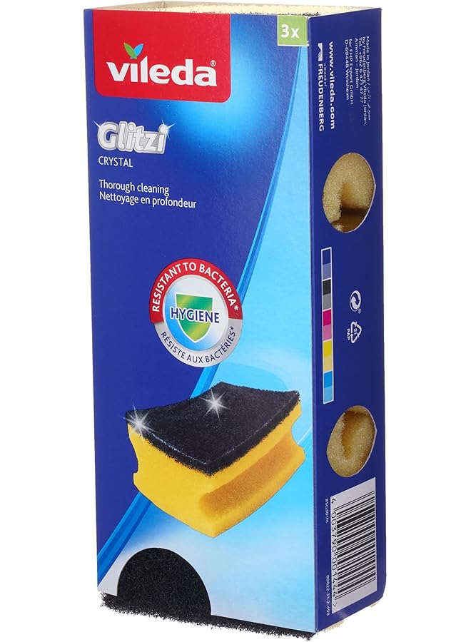Vileda Glitzi Crystal Dishwashing Sponge 3 Pcs High Foam Scourer For Daily Tough Dirt - Image 1