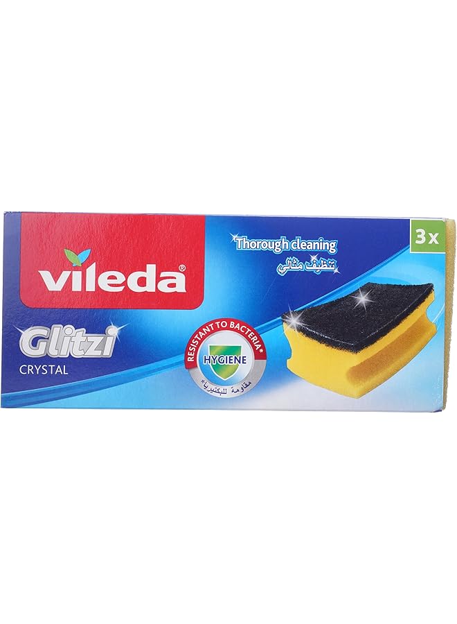 Vileda Glitzi Crystal Dishwashing Sponge 3 Pcs High Foam Scourer For Daily Tough Dirt - Image 3