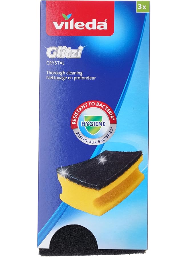 Vileda Glitzi Crystal Dishwashing Sponge 3 Pcs High Foam Scourer For Daily Tough Dirt - Image 2