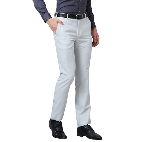 Raymond Men's Slim Fit Polyviscose Blend Flat Front Structure Pattern Light Grey Formal Trouser (Size: 38)-RMTS05247-G2 - Image 2