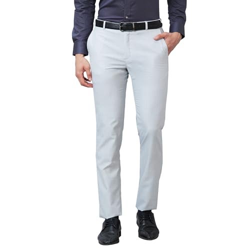 Raymond Men's Slim Fit Polyviscose Blend Flat Front Structure Pattern Light Grey Formal Trouser (Size: 38)-RMTS05247-G2 - Image 1