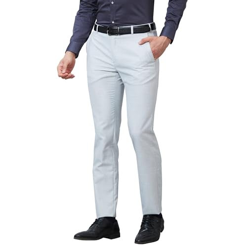 Raymond Men's Slim Fit Polyviscose Blend Flat Front Structure Pattern Light Grey Formal Trouser (Size: 38)-RMTS05247-G2 - Image 3