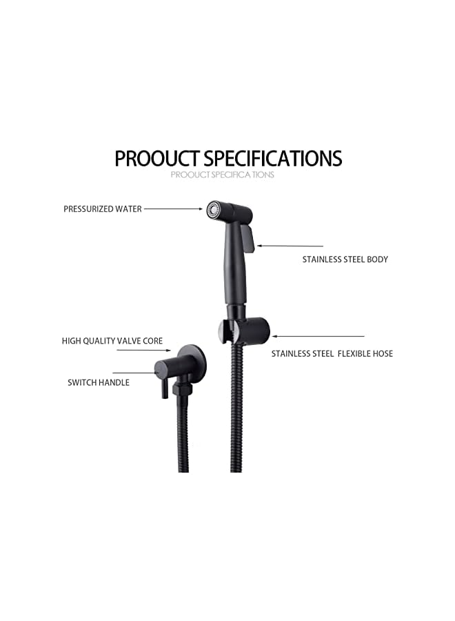 The Bros مجموعة رشاش بيديه من الفولاذ المقاوم للصدأ للمرحاض، رشاش دش محمول، ملحق بيديه للمرحاض للاستحمام الحيوانات الأليفة/النظافة الشخصية/الحمام، سهل التركيب (أسود) - Image 2