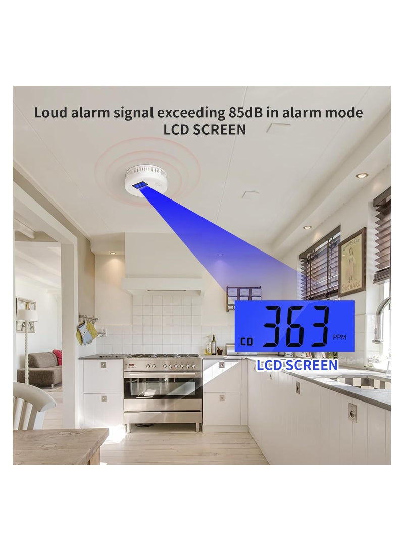 2-in-1 Carbon Monoxide & Smoke Alarm with Battery, 85dB Alarm, LCD Screen, Easy Installation, WiFi Enabled Detector for Home and Kitchen Safety. - Image 5