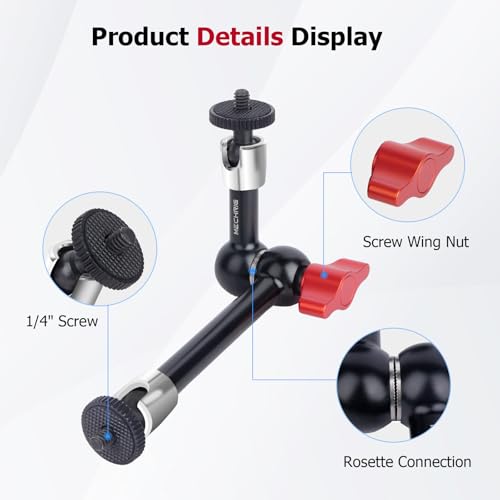 Mechrig 9 Cold Shoe Magic Arm with 360 Ball Joint Extended Stainless Steel Friction Arm for Camera Cage Rig LED Panel Monitor Mount Vlog Studio Photography87002 - Image 3
