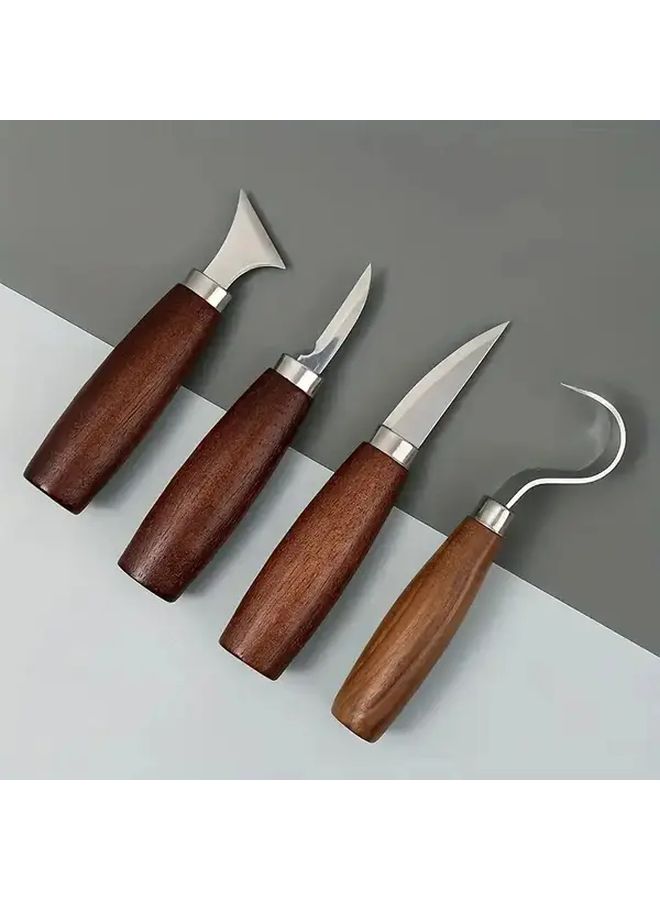 Professional Wood Carving Tool Set 4Pcs Stainless Steel Heads Black Walnut Handle - Image 1
