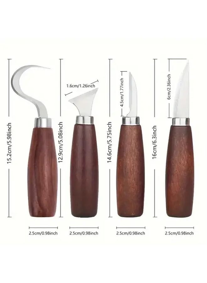 Professional Wood Carving Tool Set 4Pcs Stainless Steel Heads Black Walnut Handle - Image 3