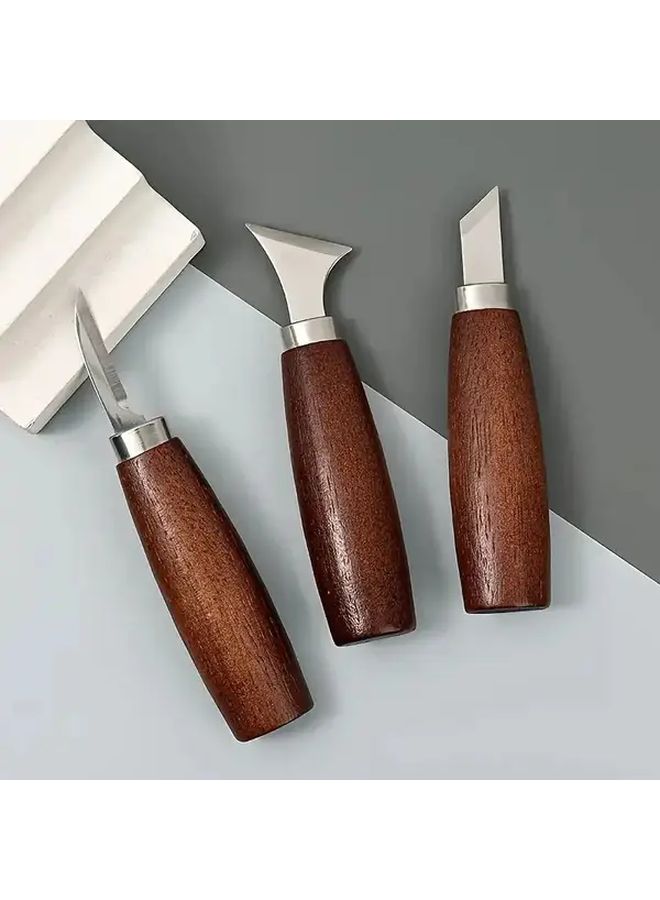 Professional Wood Carving Tool Set 4Pcs Stainless Steel Heads Black Walnut Handle - Image 2