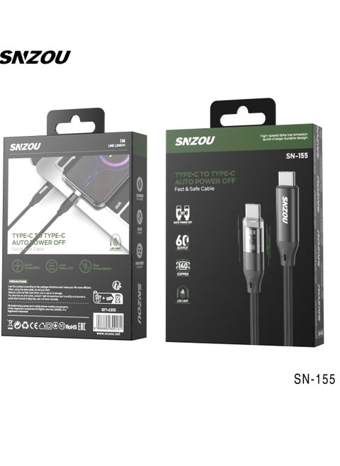 Snzou SpeedSync 27W Type-C to Lightning Cable The SN-156 Data Cable provides up to 27W PD fast charging for Apple devices. It includes an auto power-off feature, LED indicator, and reinforced 140 copper core for efficient power management.