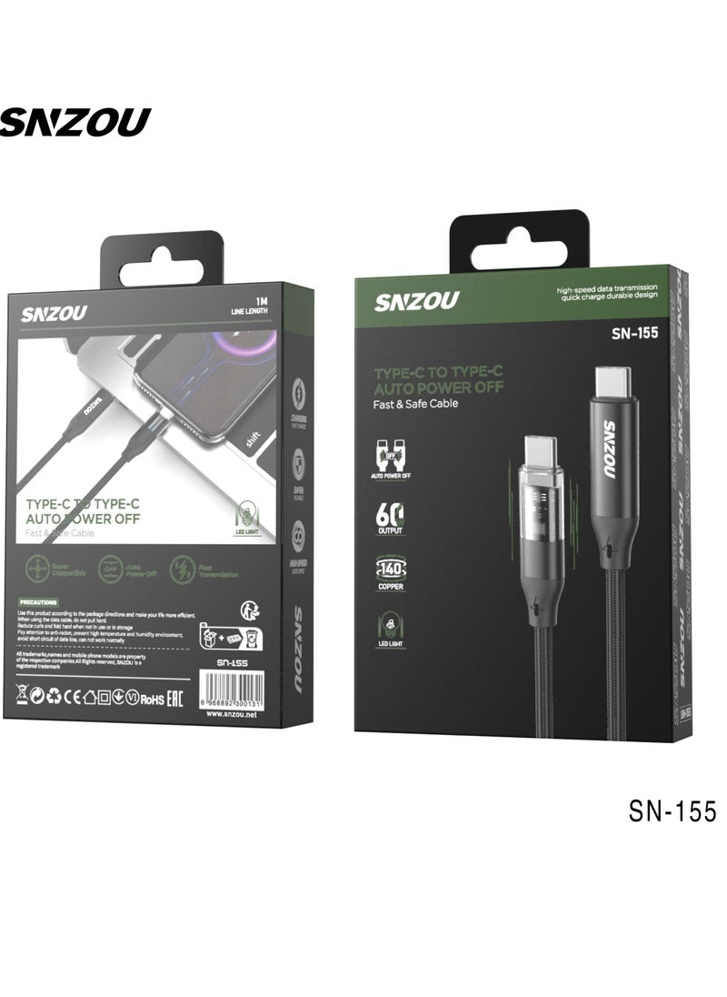 Snzou SpeedSync 27W Type-C to Lightning Cable The SN-156 Data Cable provides up to 27W PD fast charging for Apple devices. It includes an auto power-off feature, LED indicator, and reinforced 140 copper core for efficient power management.