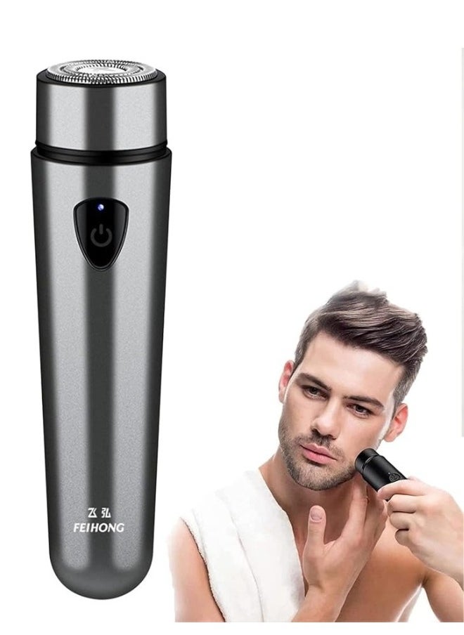 FeiHong Mini Portable Electric Shaver for Men Waterproof, Cordless Pocket Razor for Men USB Rechargeable, Wet and Dry Rotary Shaver-Grey  - Image 2