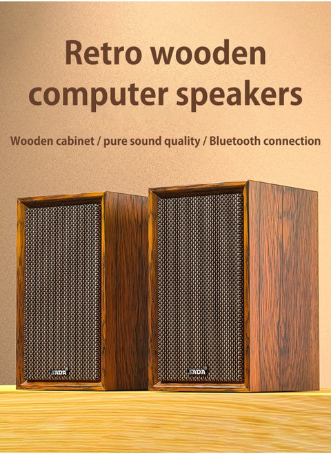Desktop Computer Speaker Surround Sound 2.0 Stereo,Classic Solid Wood PC Speakers,Two Linking Methods, Bluetooth 5.0 and Wired Link (3.5mm Connector UBS Powered),Adapts to Multiple Scenes