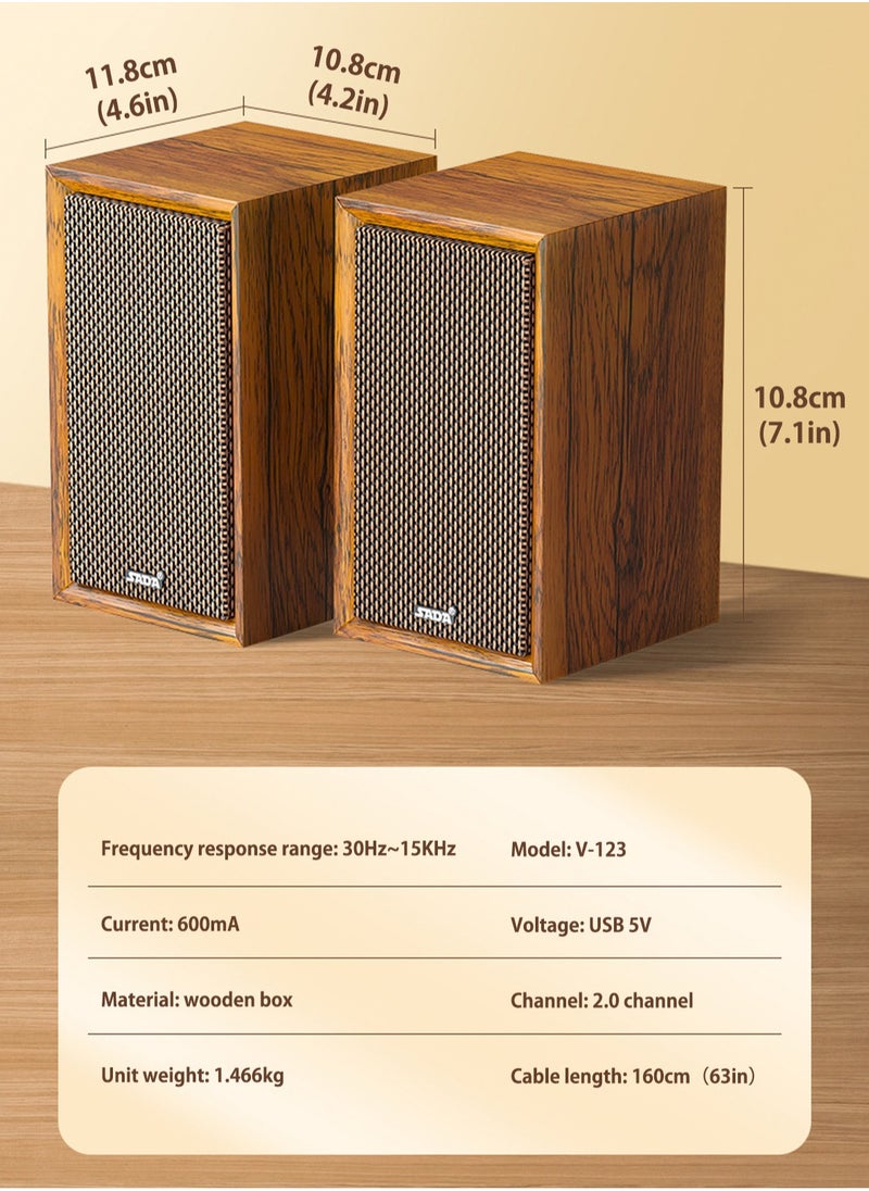 SADA - Desktop Computer Speaker Surround Sound 2.0 Stereo,Classic Solid Wood PC Speakers,Two Linking Methods, Bluetooth 5.0 and Wired Link (3.5mm Connector UBS Powered),Adapts to Multiple Scenes - Image 1