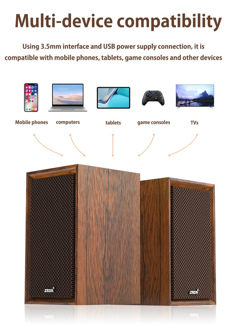 SADA - Desktop Computer Speaker Surround Sound 2.0 Stereo,Classic Solid Wood PC Speakers,Two Linking Methods, Bluetooth 5.0 and Wired Link (3.5mm Connector UBS Powered),Adapts to Multiple Scenes - Image 1